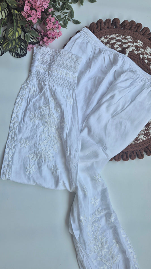 Afgani Chikankari soft cotton pant from LVW Fashions, featuring intricate handmade Lucknow Chikankari embroidery.
