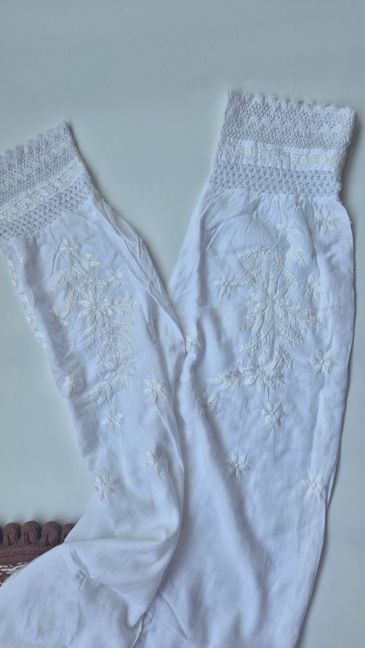 Soft cotton Afgani Chikankari pant by LVW Fashions, featuring intricate handmade Lucknow Chikankari embroidery.