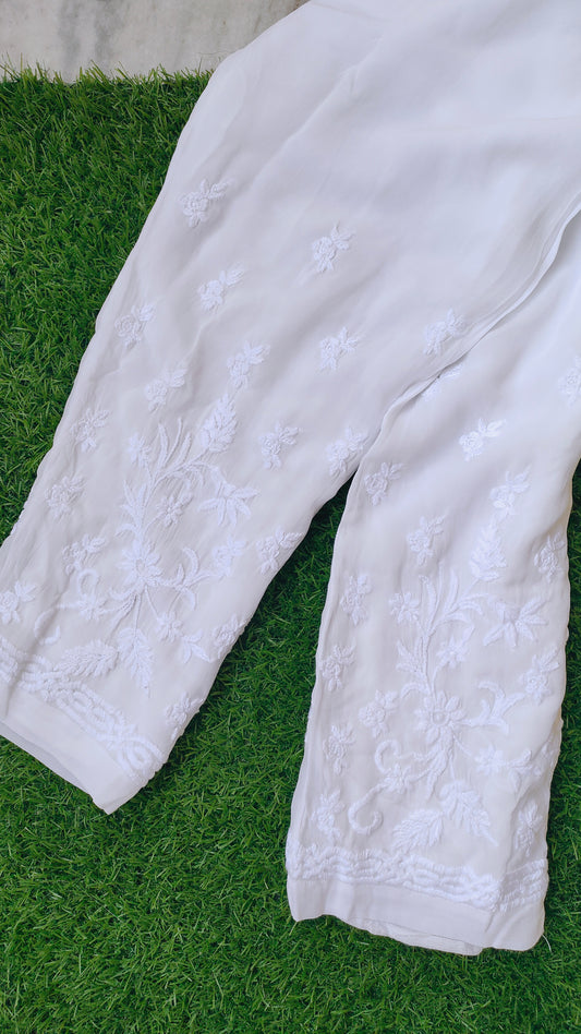Handmade Lucknow Chikankari plazzo pant from LVW Fashions featuring intricate embroidery and traditional design.