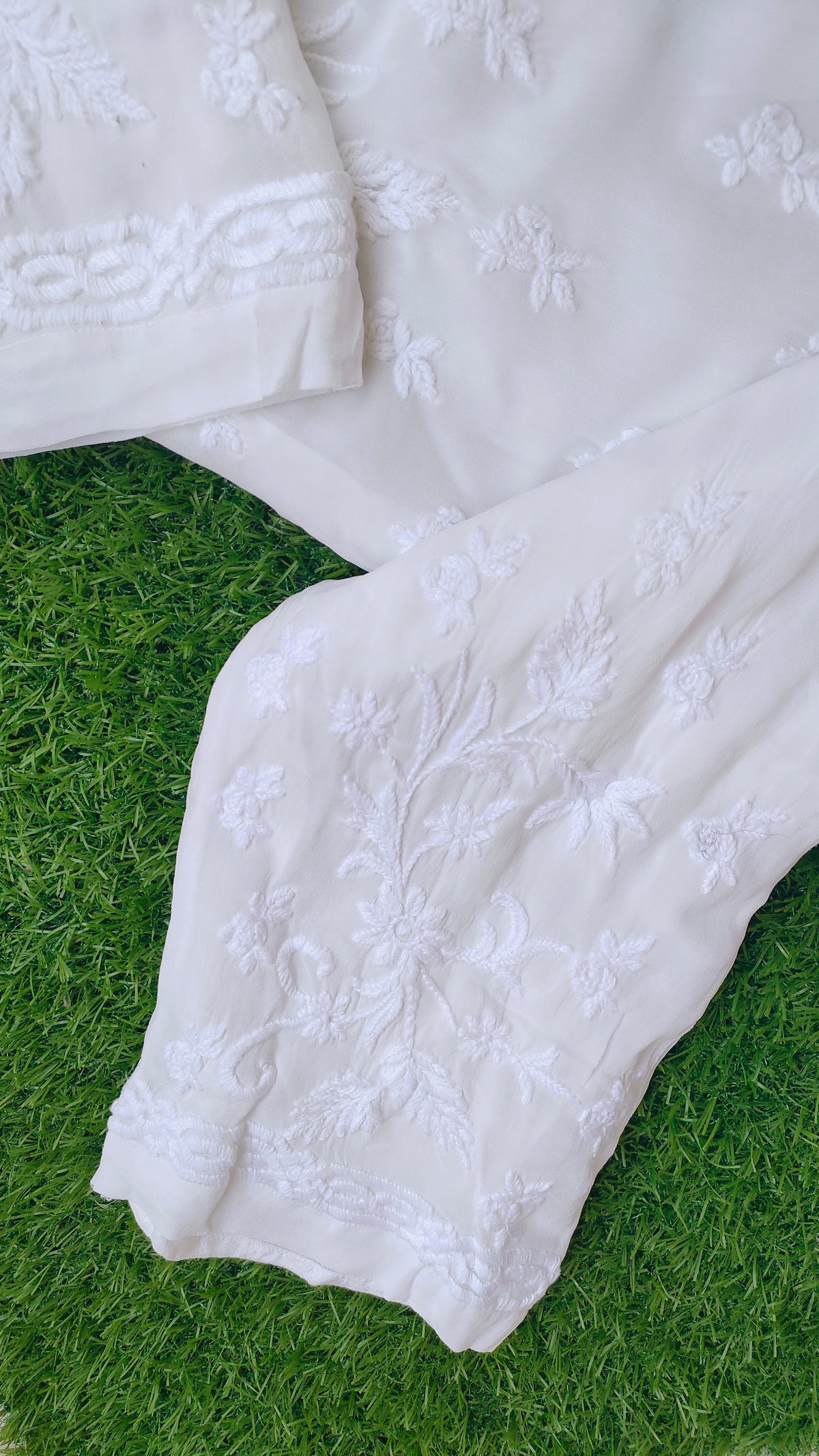 Handmade Lucknow Chikankari plazzo pant with intricate embroidery, featuring a new design from LVW Fashions.