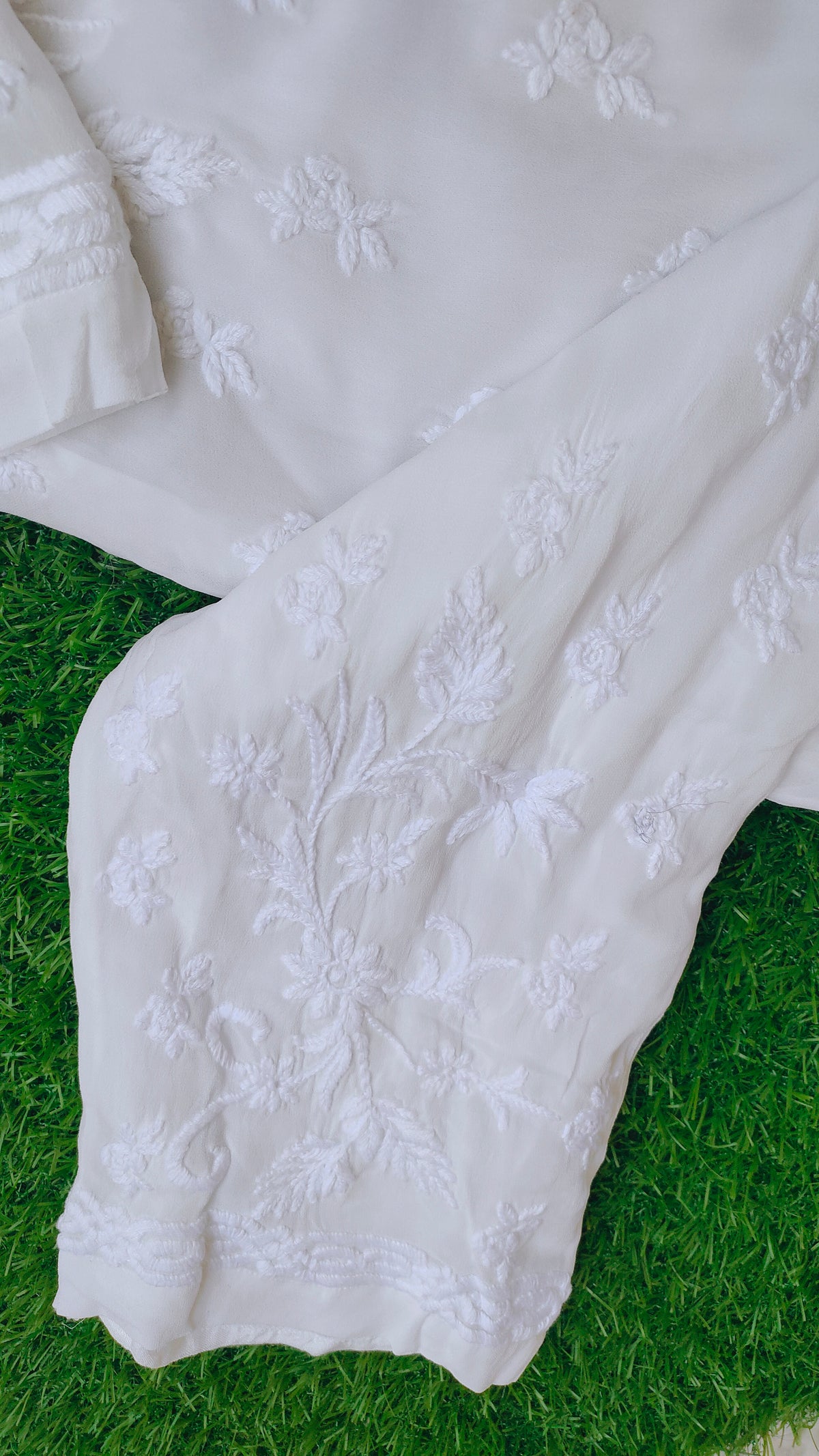 Handmade Chikankari plazzo pant by LVW Fashions featuring intricate embroidery and traditional Lucknow Chikankari design.
