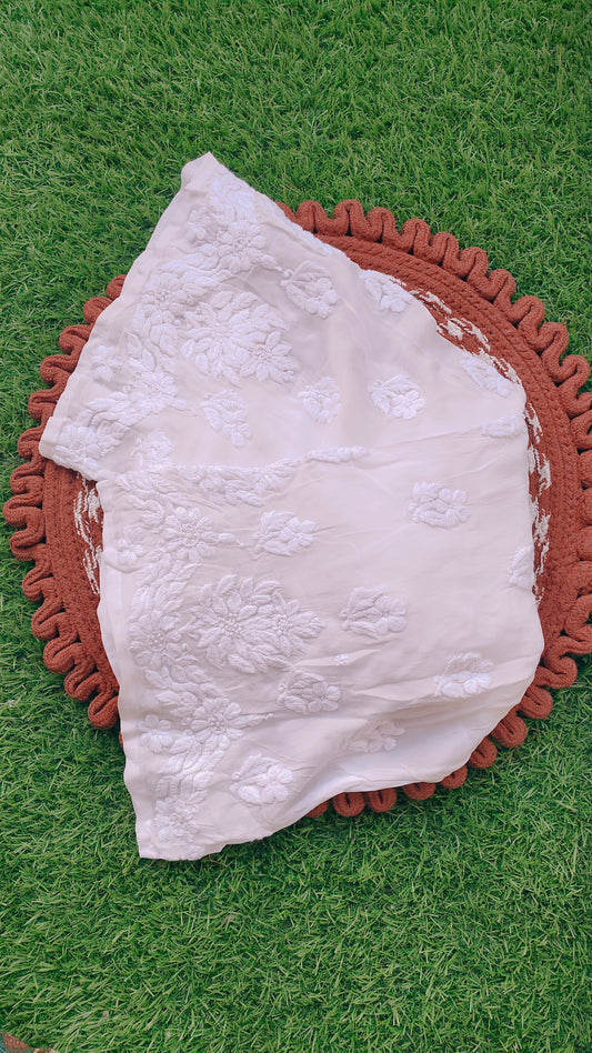 Premium georgette Chikankari Plazzos with inner attached dyeable fabric, handcrafted by LVW Fashions in traditional Lucknow style.