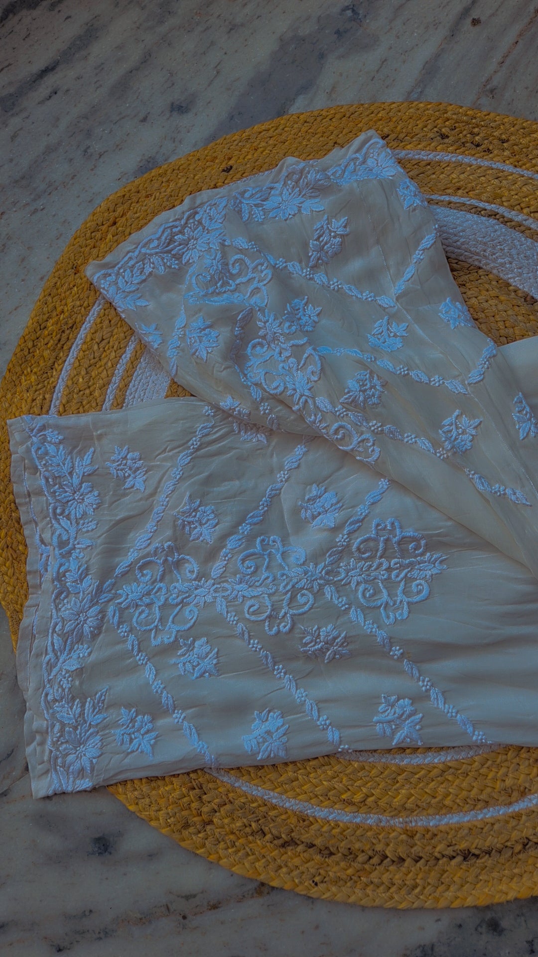 Heavy premium georgette Chikankari plazzos from LVW Fashions featuring intricate Lucknow-style hand embroidery.