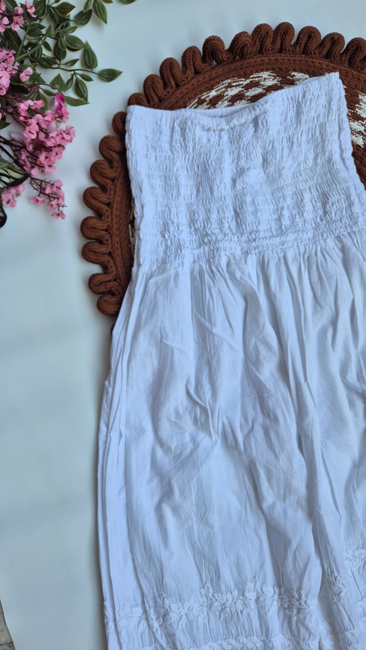 Premium cotton Chikankari bottom with elastic waist, handmade in Lucknow, part of LVW Fashions' Chikankari collection.