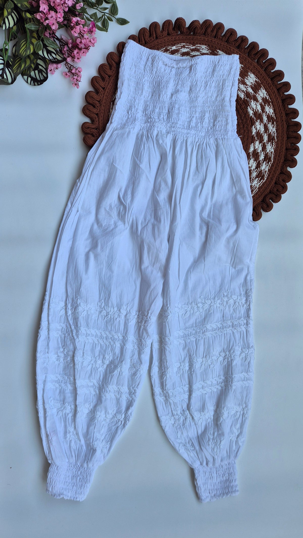 Premium cotton chikankari bottom with waist elastic from LVW Fashions, featuring intricate Lucknow chikankari embroidery.
