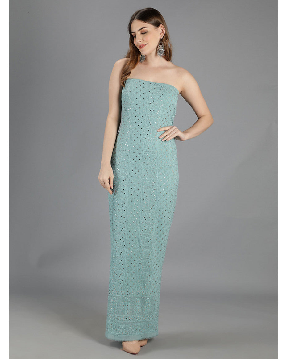 Noori grayish premium georgette chikankari unstitched kurta and dupatta set by LVW Fashions, handcrafted Lucknow chikankari design.