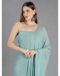 Noori Grayish premium georgette Chikankari unstitched kurta and dupatta set by LVW Fashions, featuring intricate Lucknow Chikankari embroidery.
