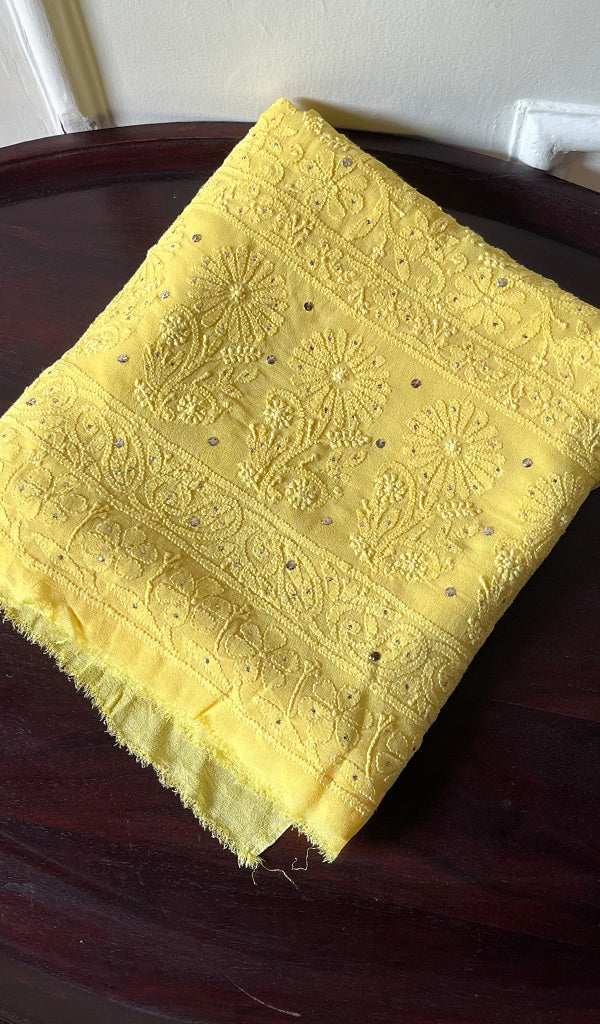 Noori Ombre premium georgette Chikankari unstitched suit with embroidered kurta and matching dupatta, handmade Lucknow Chikankari by LVW Fashions.