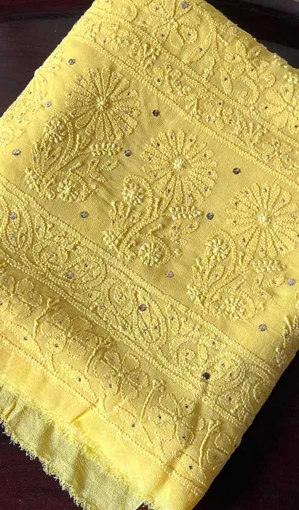 Noori Ombre Premium Georgette Chikankari Unstitched Suit with Kurta and Dupatta, handmade Lucknow Chikankari by LVW Fashions.