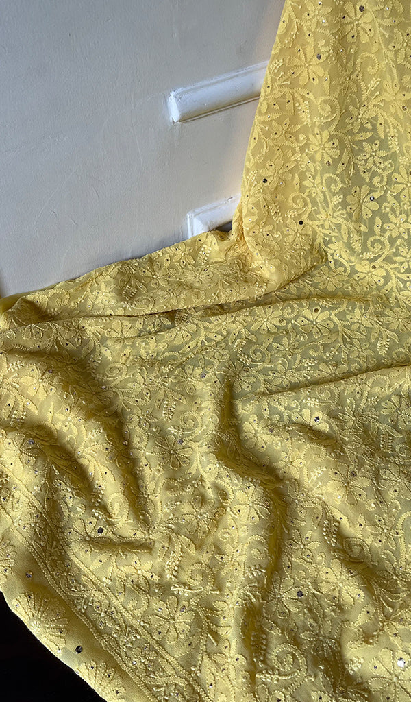 Noori Ombre Premium Georgette Chikankari Unstitched Suit with Kurta and Dupatta, handcrafted by LVW Fashions in Lucknow Chikankari style.