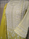 Noori pearl cutdana chikankari unstitched kurta with ombre dupatta, handmade Lucknow chikankari by LVW Fashions.