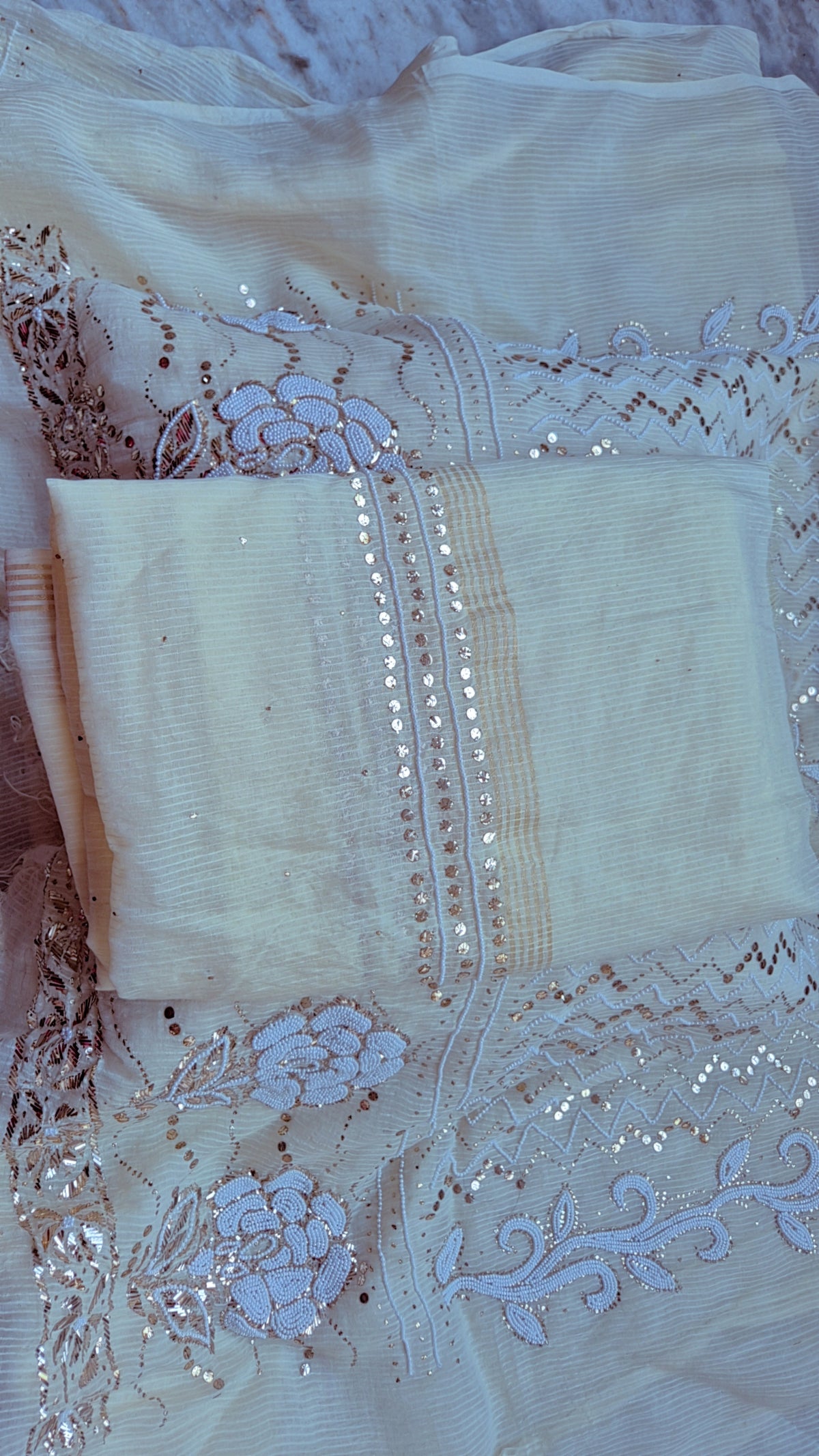 Noori Rose embroidery premium chanderi kurta and dupatta set by LVW Fashions, handmade Lucknow chikankari, unstiched.
