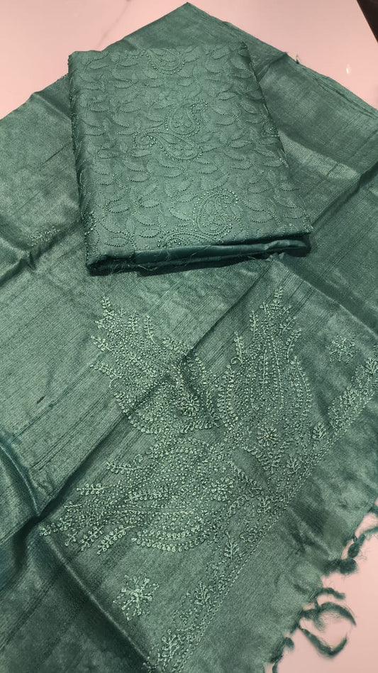 Pure Tissue Chanderi Pure Handcrafted Chikankari kurta Dupatta set Unstitched (only pre paid)