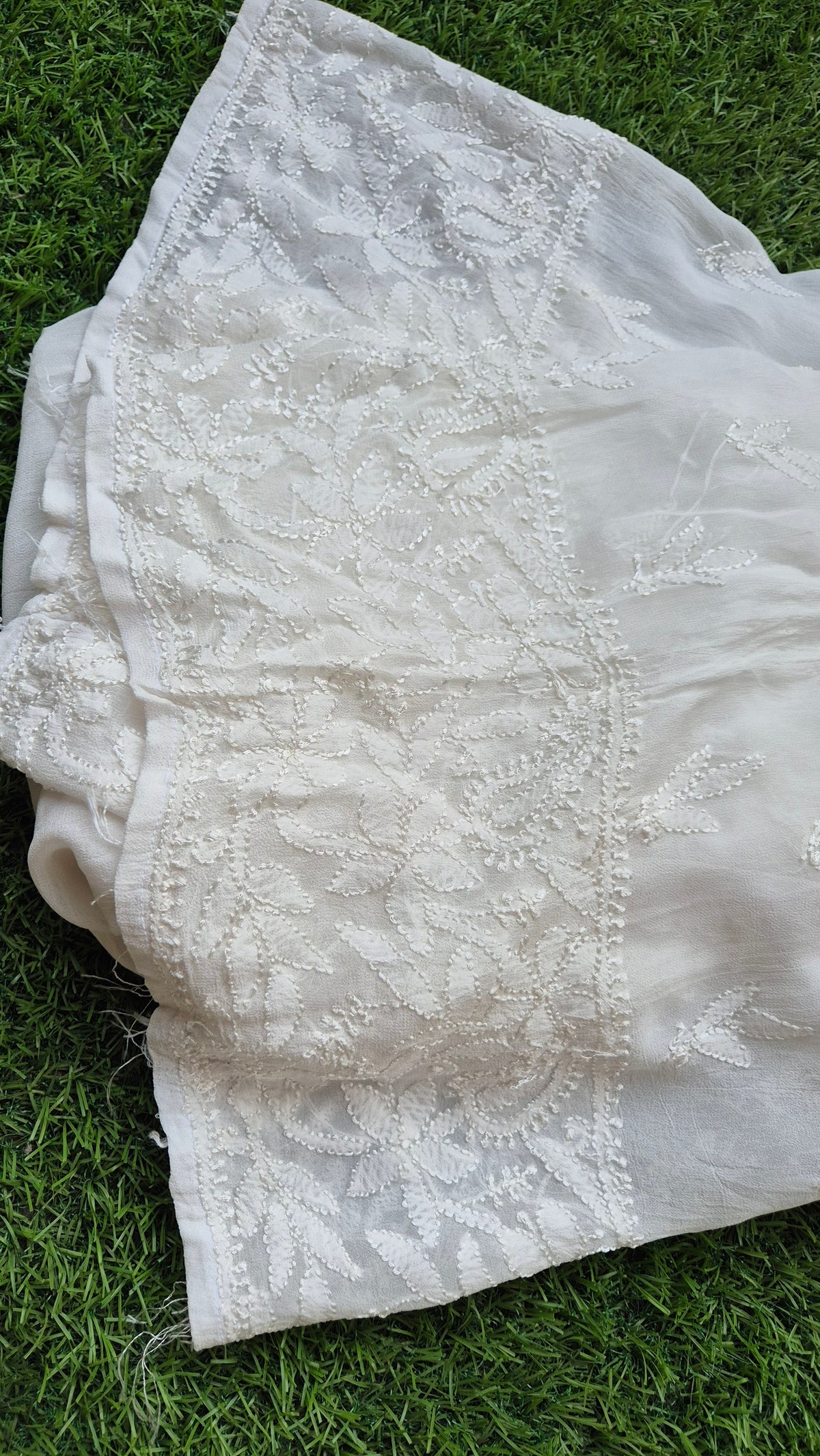 Resham embroidery premium georgette palazzos with inner attached, handmade by LVW Fashions, dyeable fabric, featuring intricate Lucknow Chikankari