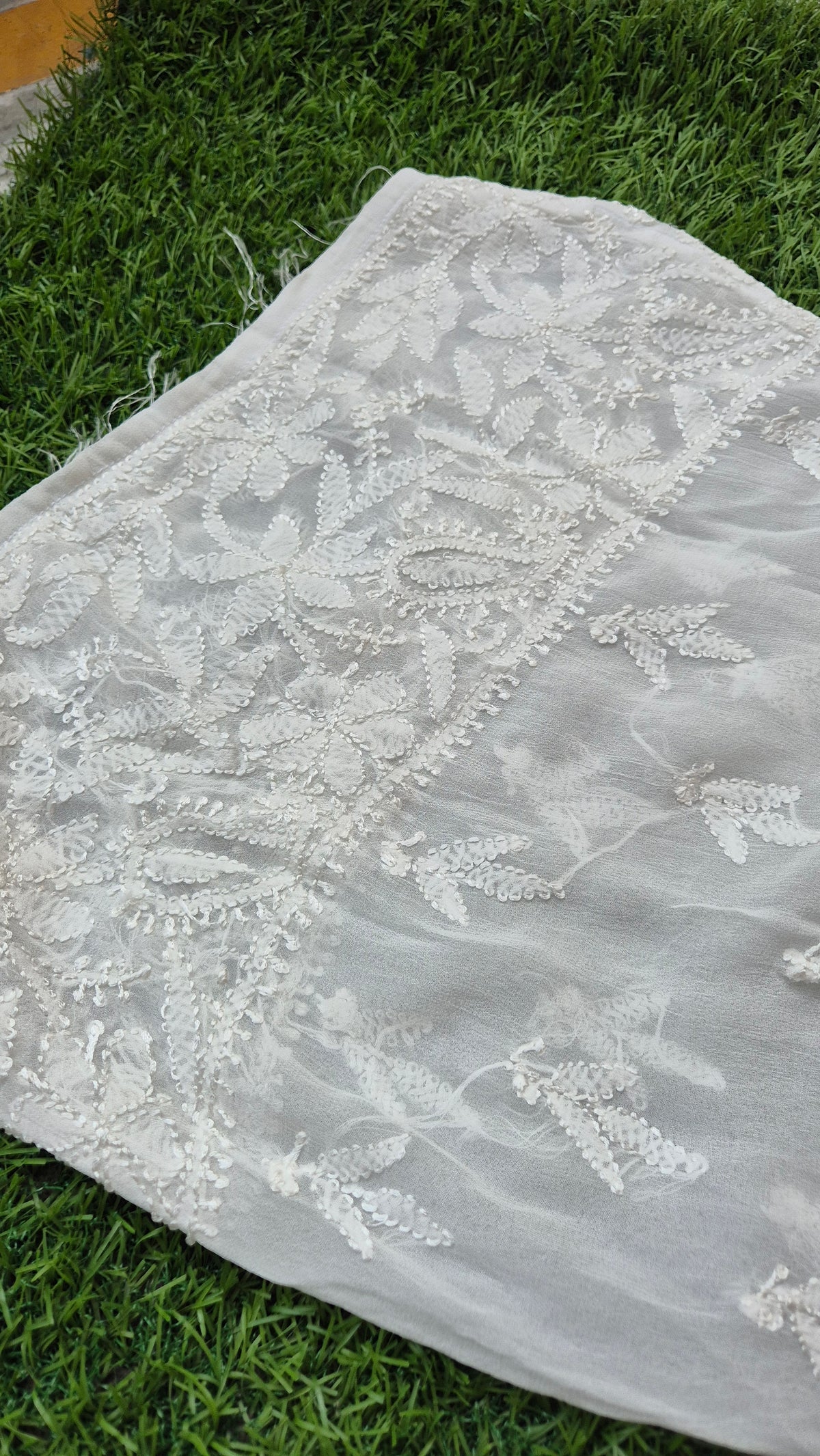 Resham embroidery premium georgette palazzos with inner attached, dyeable fabric, featuring intricate handmade Lucknow Chikankari by LVW Fashions.