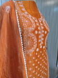 Handmade Sabah Pure Tissue Chanderi Chikankari Kurta and Pearl Work Dupatta Set by LVW Fashions, semi-stitched, with intricate Lucknow Chikankari.