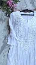 Handmade LVW Fashions Chikankari Kurta with intricate Lucknow embroidery, showcasing traditional craftsmanship and elegant design.