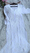 Handmade LVW Fashions Chikankari Kurta with intricate Lucknow embroidery, showcasing traditional craftsmanship and elegant design.