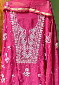 Handmade Chikankari Kurta in hot pink, peach, and yellow premium Mul Chanderi fabric by LVW Fashions, traditional Lucknow style.