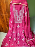 Handmade Chikankari Kurta by LVW Fashions in hot pink, peach, and yellow premium Mul Chanderi fabric with intricate embroidery.