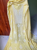Handmade Chikankari Kurta in Peach, Hot Pink, and Yellow with Premium Mul Chanderi fabric from LVW Fashions.