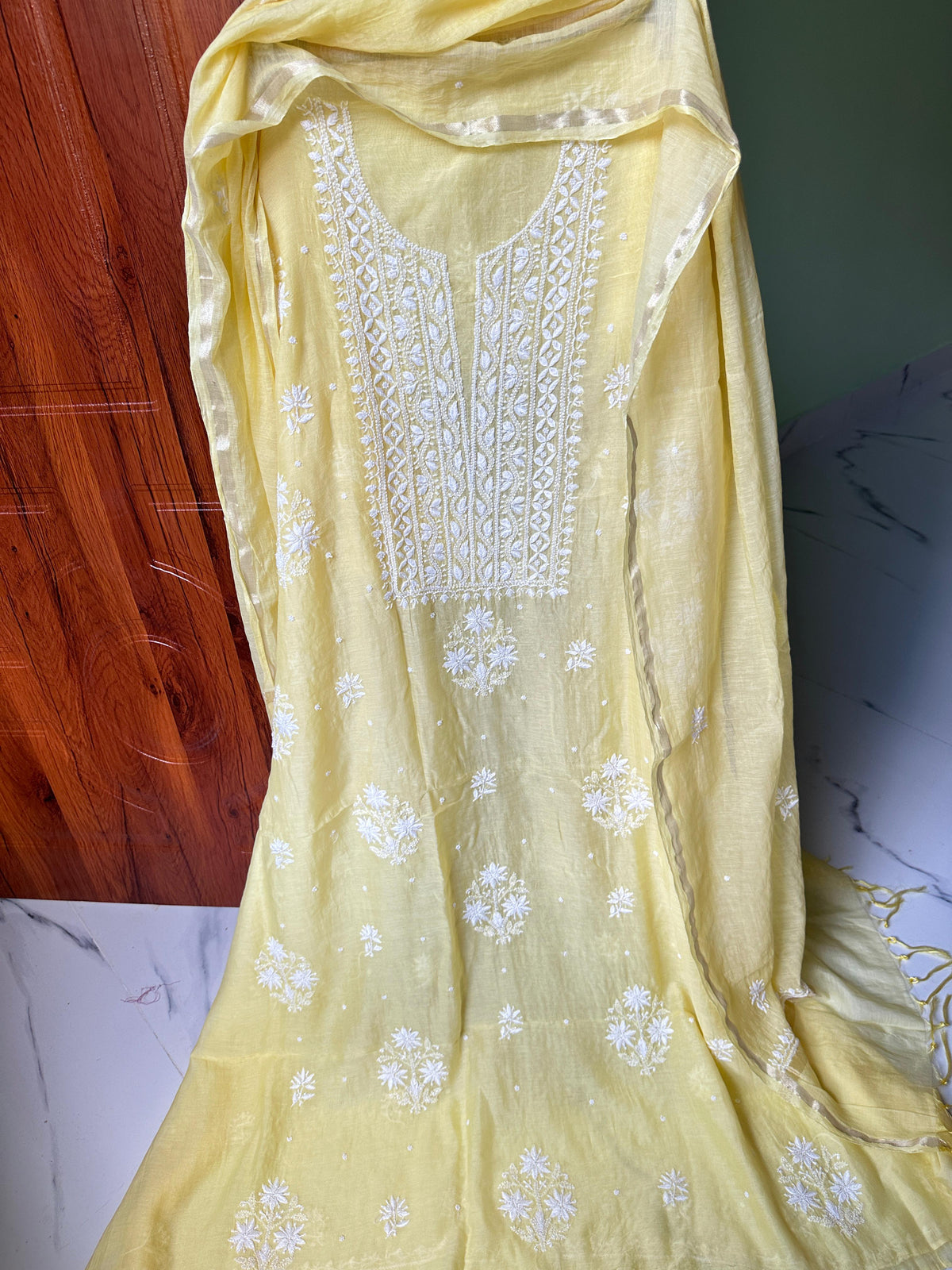 Handmade Chikankari Kurta in Peach, Hot Pink, and Yellow with Premium Mul Chanderi fabric from LVW Fashions.