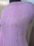LVW Fashions Noori Pearls Unstitched Kurta in lavender, pure georgette with intricate Chikankari and pearl work, handmade from Lucknow.