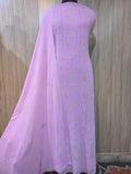 Lavender Noori Pearls Unstitched Georgette Chikankari Kurta by LVW Fashions with intricate hand-stitched Lucknow Chikankari and pearl accents