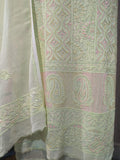 Lavender Noori Pearls unstitched Lucknow Chikankari kurta in pure Georgette with intricate hand-stitched embroidery and pearl work.
