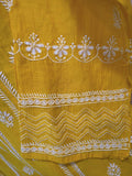 Mango yellow premium pure Chanderi Chikankari Katdana Anarkali Dupatta set by LVW Fashions with intricate handmade Lucknow Chikankari embroidery