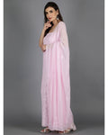 Blush pink premium georgette chikankari unstitched kurta and dupatta set by LVW Fashions, featuring intricate handmade Lucknow chikankari.