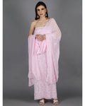 Blush pink LVW Fashions georgette chikankari kurta and dupatta set with intricate handmade Lucknow chikankari embroidery.