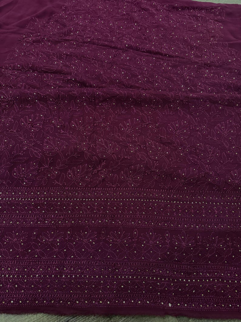 Blush pink premium georgette Chikankari unstitched kurta and dupatta set by LVW Fashions with intricate hand embroidery.