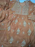 Brown Chanderi Kurta Dupatta Set with handmade Lucknow Chikankari by LVW Fashions, semi-stitched and luxurious in appearance.
