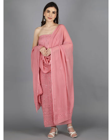 Zainab Premium Georgette Unstitched Kurta Dupatta Set by LVW Fashions featuring handmade Lucknow Chikankari kurta and matching dupatta