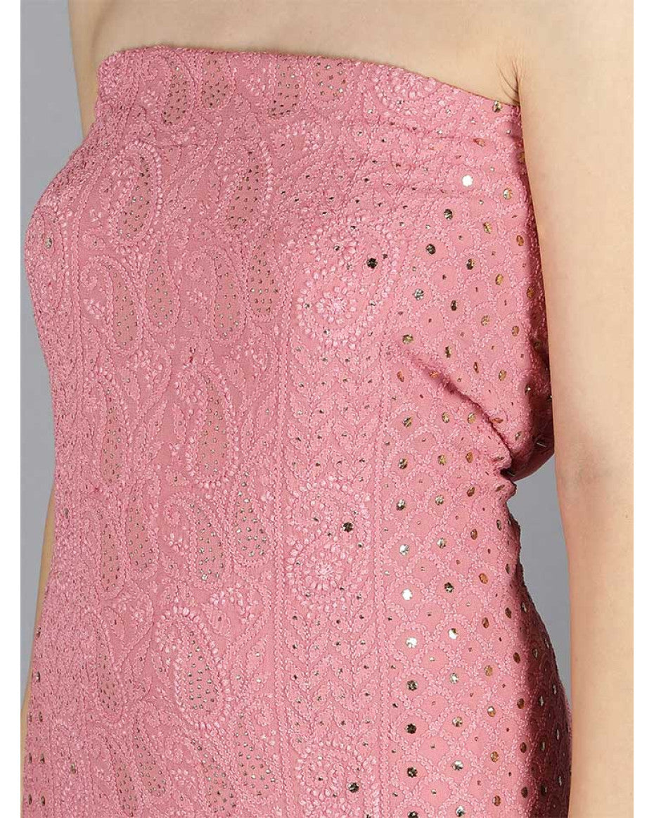 Zainab premium georgette unstitched kurta and dupatta set by LVW Fashions with handmade Lucknow Chikankari embroidery.