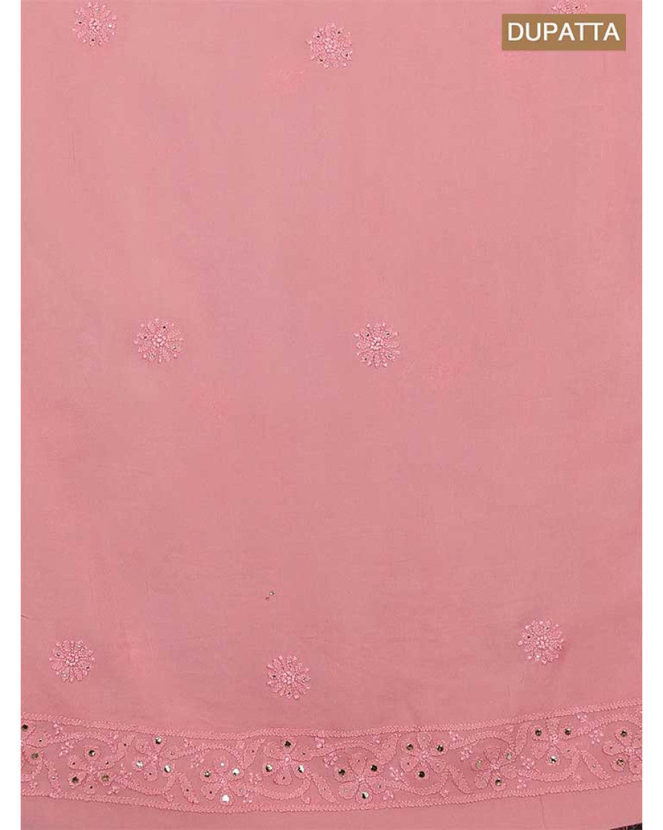 Zainab Premium Georgette Unstitched Kurta Dupatta Set by LVW Fashions with handmade Lucknow Chikankari embroidery on kurta and dupatta