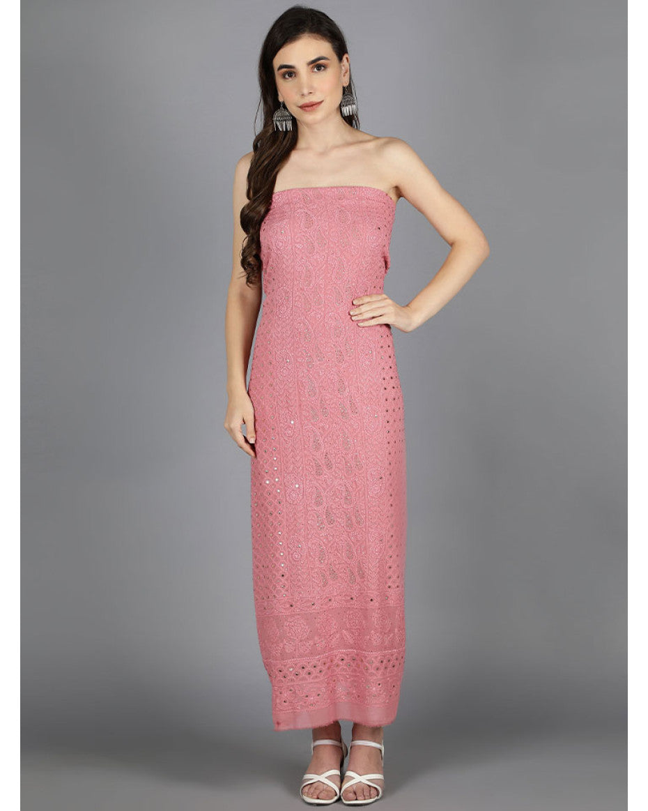 Zainab Premium Georgette Unstitched Kurta Dupatta Set by LVW Fashions, featuring handmade Chikankari embroidery from Lucknow.