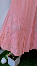 Peach Love premium georgette Chikankari Sharara set with intricate hand-embroidered Lucknow Chikankari kurta and matching sharara.