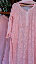 Peach Love Premium Georgette Chikankari Sharara Set by LVW Fashions featuring intricate handmade Lucknow chikankari embroidery on kurta and sharara