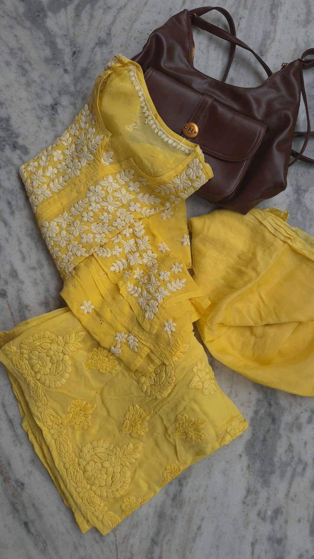 Handmade Lucknow Chikankari kurta set with unique plazzo design, premium georgette fabric, luxurious look, and Kamdani add-on by LVW Fashions.
