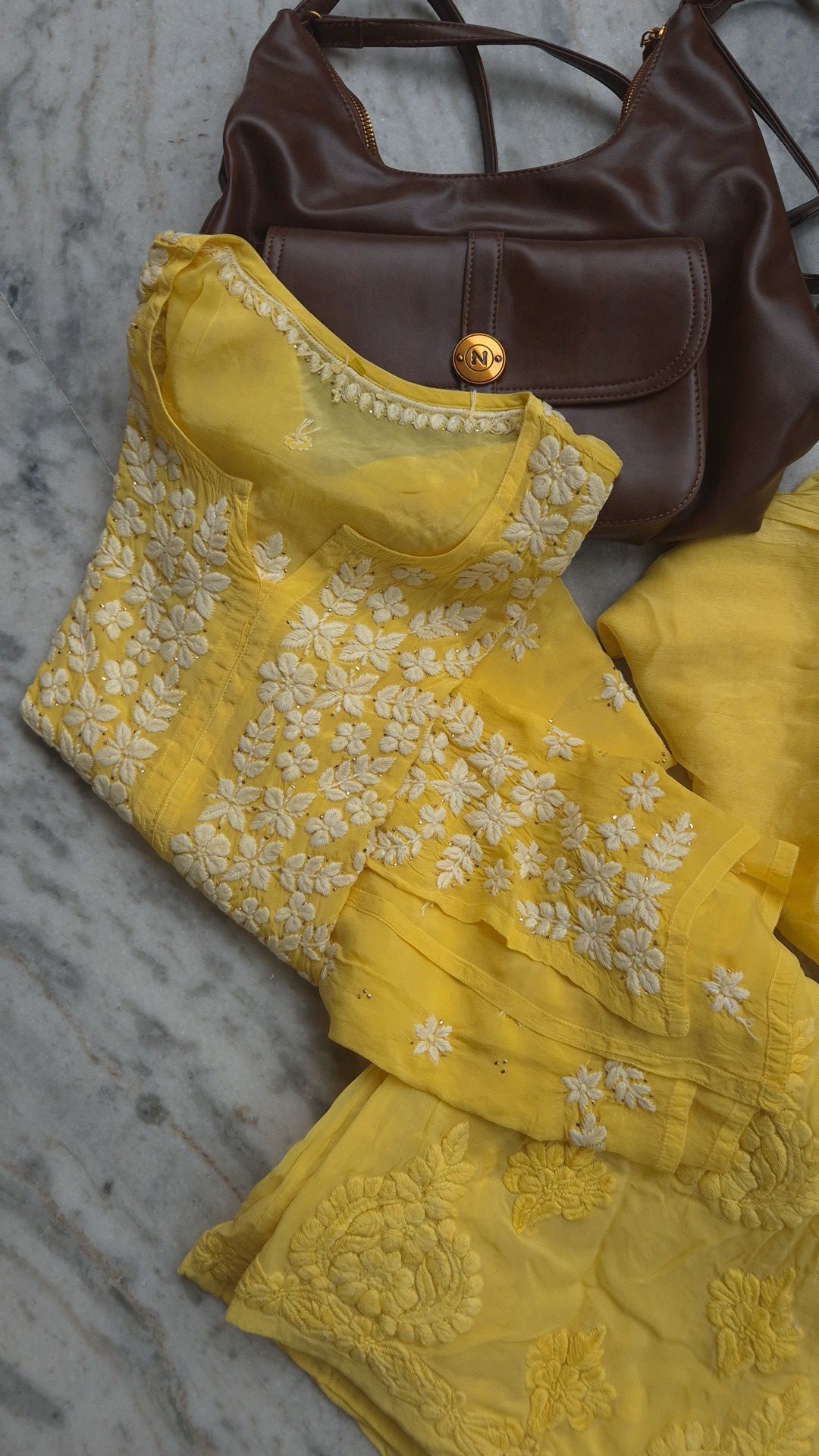 Handmade LVW Fashions chikankari kurta set with unique plazzo design, premium georgette fabric, and luxurious look with kamdani add-on.