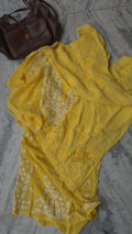 Luxury LVW Fashions Georgette Chikankari Kurta set with plazzo, intricate handmade Lucknow chikankari and Kamdani add-on.
