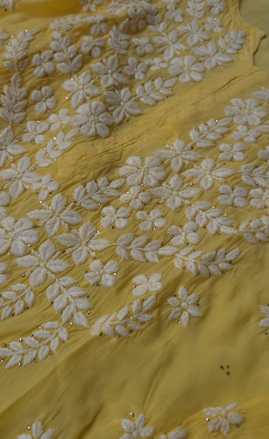 Handmade LVW Fashions chikankari kurta set with unique plazzo design, premium georgette fabric, and luxurious Kamdani add-on.