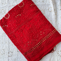 Premium red Georgette unstitched Kurta and dupatta set by LVW Fashions, handmade Lucknow Chikankari for plus size.
