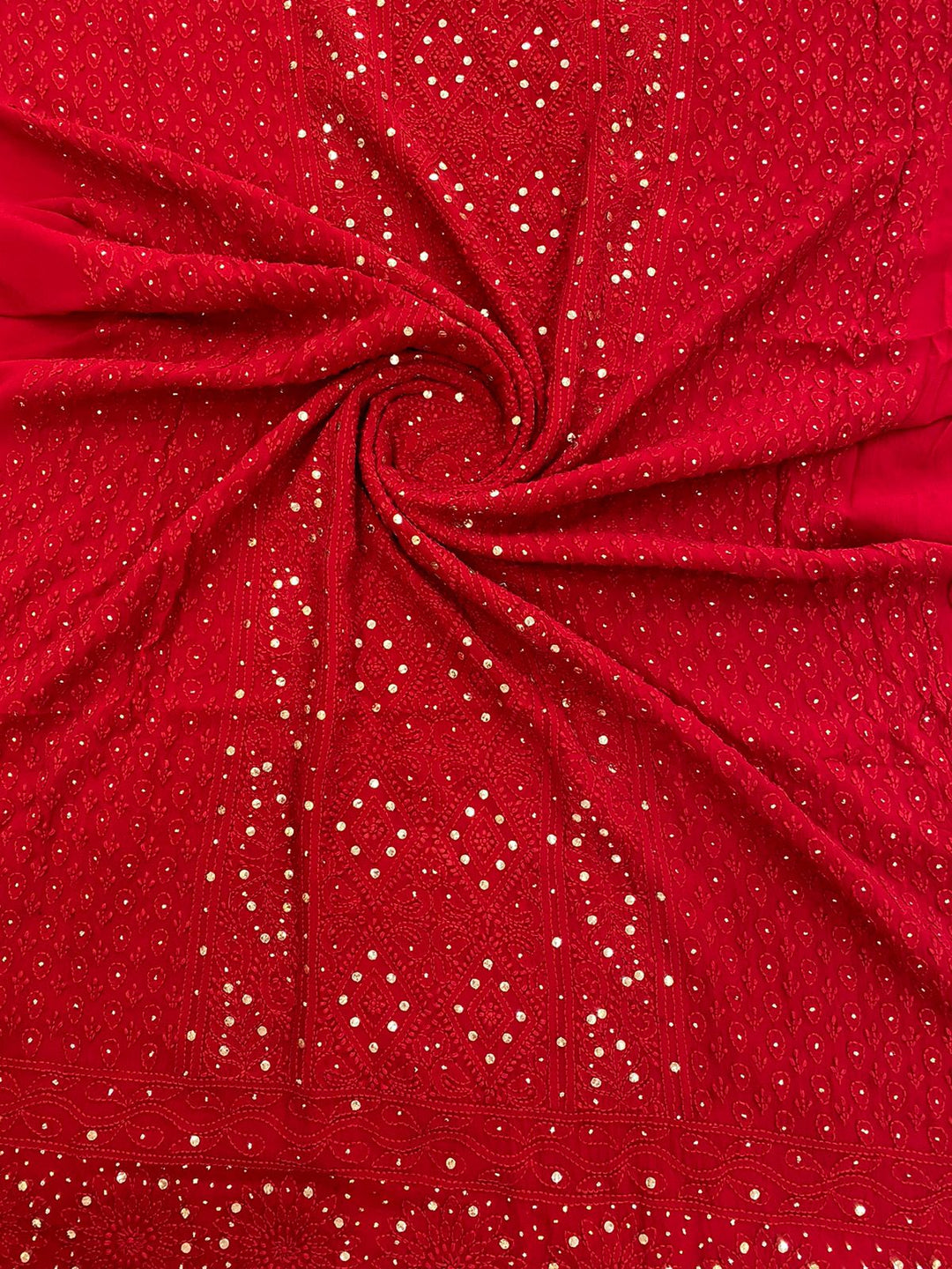 Beautiful red handmade Chikankari Kurta and dupatta set in premium georgette, ideal for plus-size, by LVW Fashions.