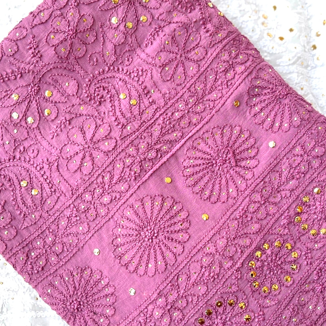 Beautiful red premium georgette unstitched kurta and dupatta set from LVW Fashions with intricate Lucknow Chikankari embroidery.