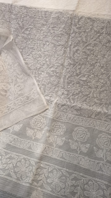 Pure kota cotton Chikankari kurta and dupatta set by LVW Fashions in traditional Lucknow embroidery, dyeable fabric, unstiched design.