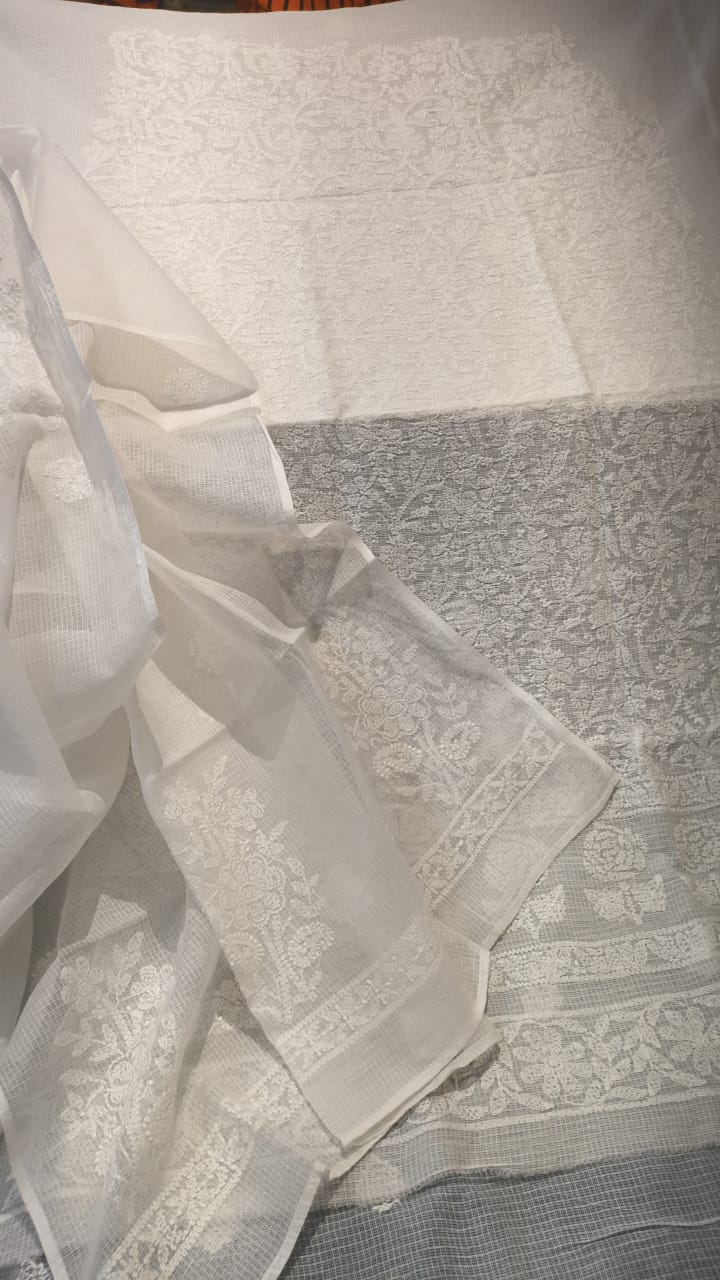 Pure Kota cotton Chikankari unstiched kurta and dupatta set by LVW Fashions, handcrafted with traditional Lucknow embroidery.