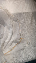 Handmade pure Kota cotton Chikankari unstiched kurta and dupatta set with dyeable fabric, featuring intricate Lucknow Chikankari details.